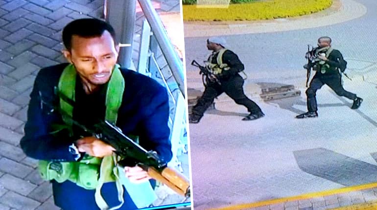 CCTV footage shows gunmen entering Nairobi office complex before attack