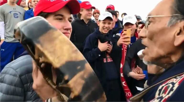 Students in Trump hats mock Native American Vietnam vet; video goes viral