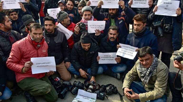 J&K: Journalists stage protest against government alleging not being allowed to cover Republic day function