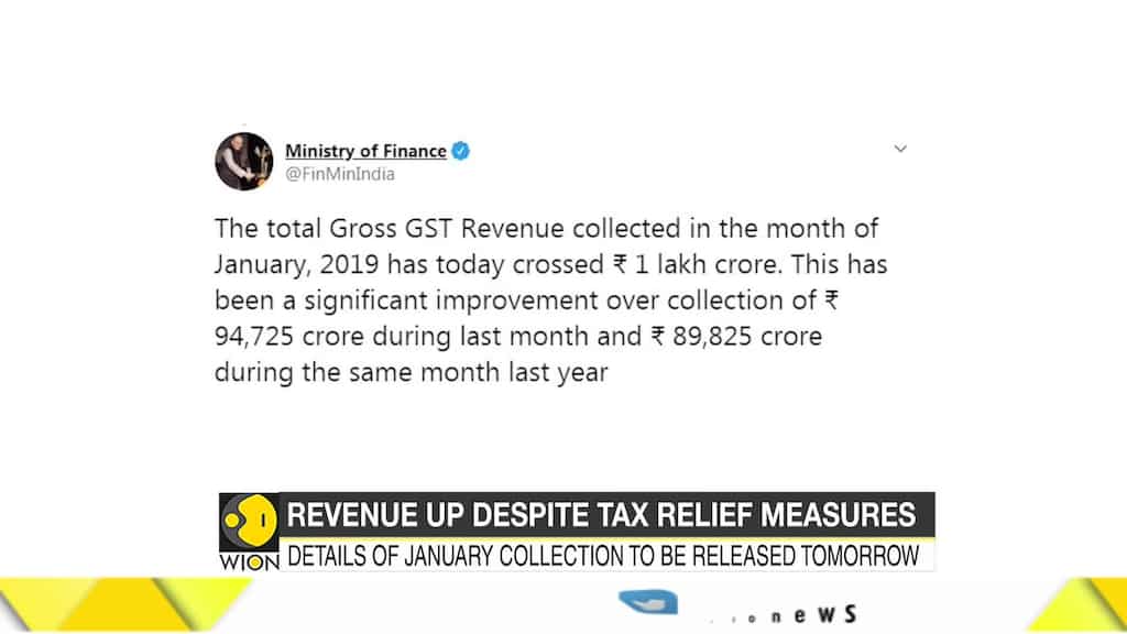 India: January GST collection surpasses Rs 1 lakh crore