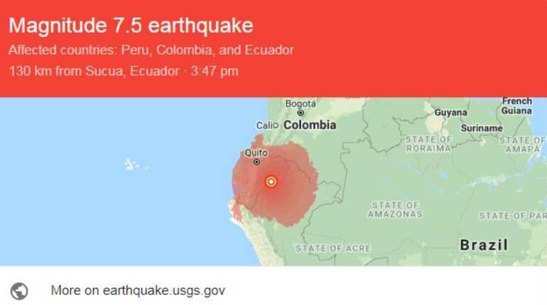 Magnitude 7.5 earthquake hits Peru-Ecuador border region; no tsunami warning Magnitude 7.5 earthquake hits Peru-Ecuador border region; no tsunami warning