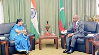 Sushma Swaraj reviews bilateral issues with Maldivian counterpart