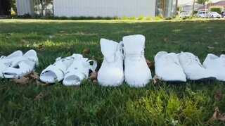 White shoes line church in memory of Christchurch shooting victims