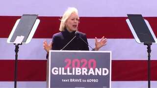 Democrat Gillibrand delivers 2020 White House launch speech outside New York Trump hotel