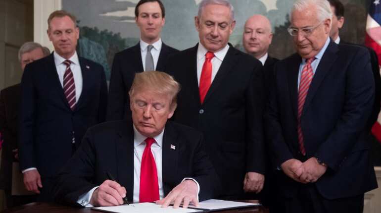 Trump signs proclamation recognising Israeli sovereignty over Golan Heights