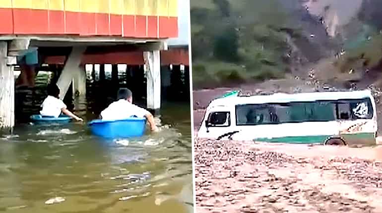 Children paddle in buckets to school as floods hit Peru's Amazon