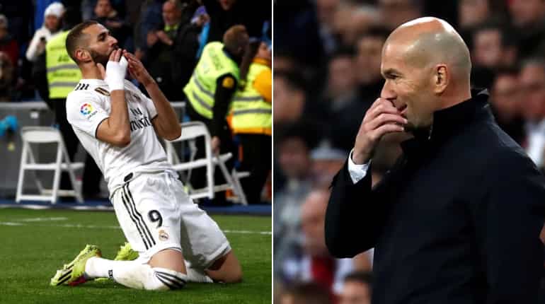 Real Madrid coach Zinedine Zidane hailed forward Karim Benzema after the Frenchman's double in their 3-0 victory over Cadiz sent them top of La LKarim Benzema's goals also put him level with club legend Raul Gonzalez as having scored against 35 different