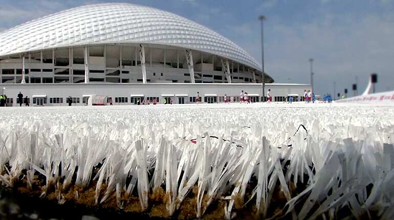 Plastic pitch made from recycled World Cup 2018 cups opens