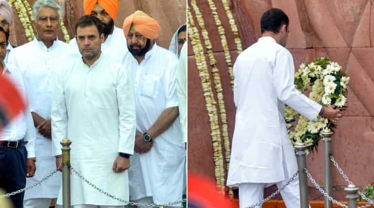 Rahul Gandhi along with Amarinder Singh pay floral tributes