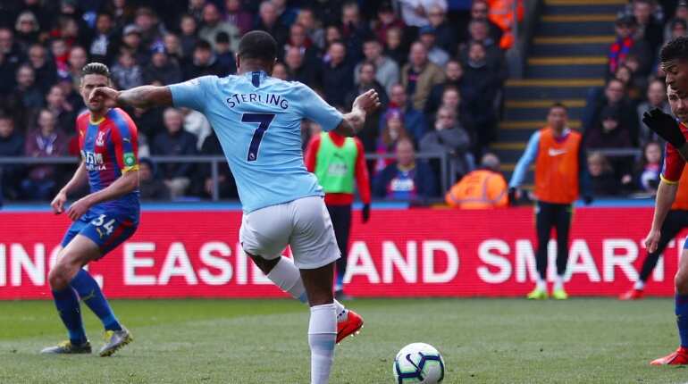 Raheem Sterling double helps Manchester City beat Crystal Palace and top table Raheem Sterling double helps Manchester City beat Crystal Palace and top table
