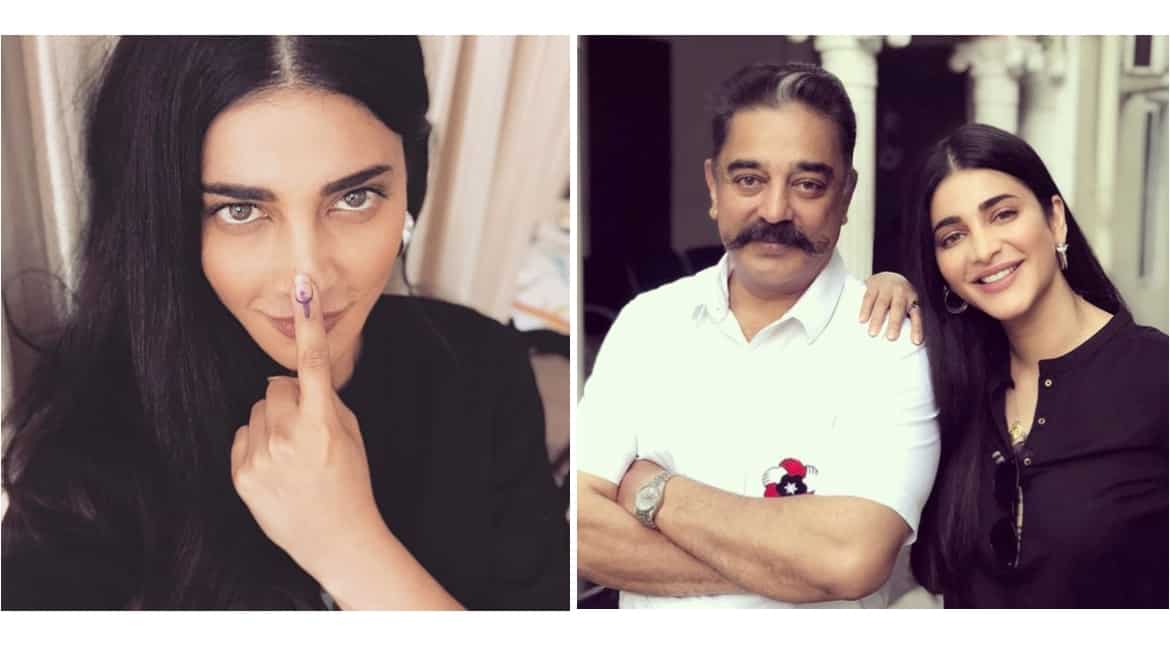 Lok Sabha elections: Superstar Kamal Haasan, daughter Shruti pose vote selfies Lok Sabha elections: Superstar Kamal Haasan, daughter Shruti pose vote selfies