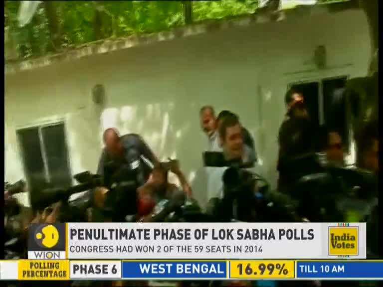 Congress President Rahul Gandhi speaks to media after casting his vote