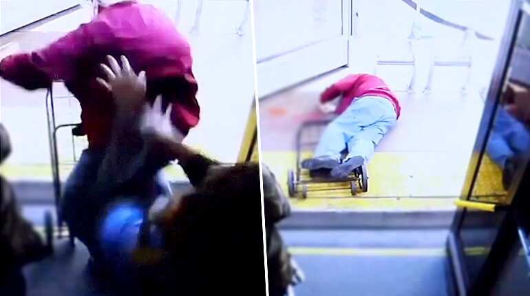Vegas police release video of woman shoving elderly man off city bus