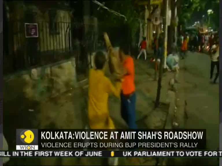 BJP and TMC workers clash during Amit Shah’s Kolkata roadshow