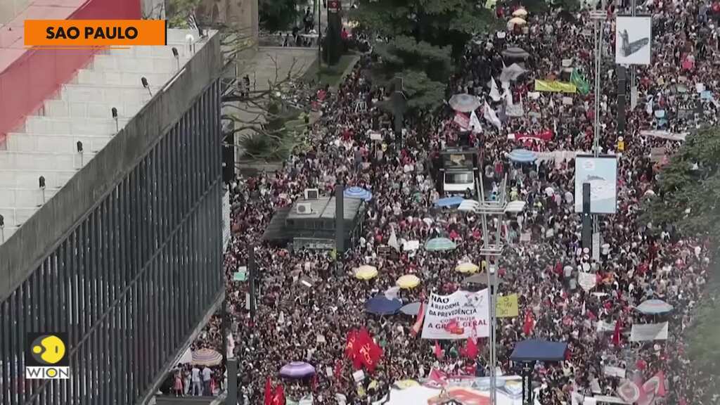 Crowds protest against education cuts in Brazil