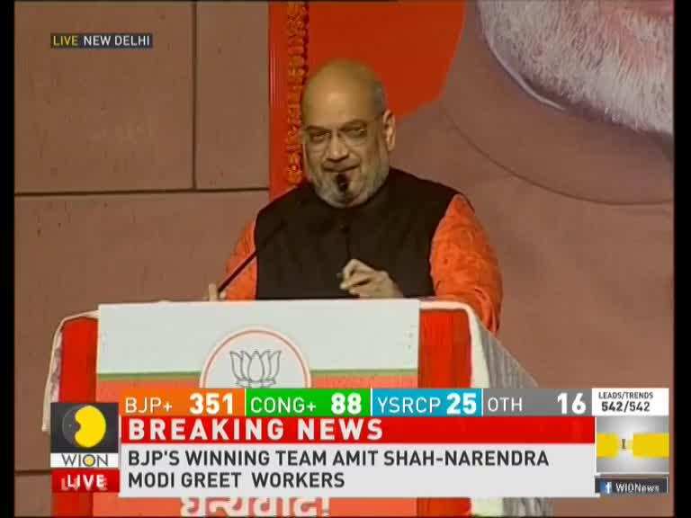 BJP President Amit Shah addresses hundreds of BJP workers at BJP HQ, New Delhi