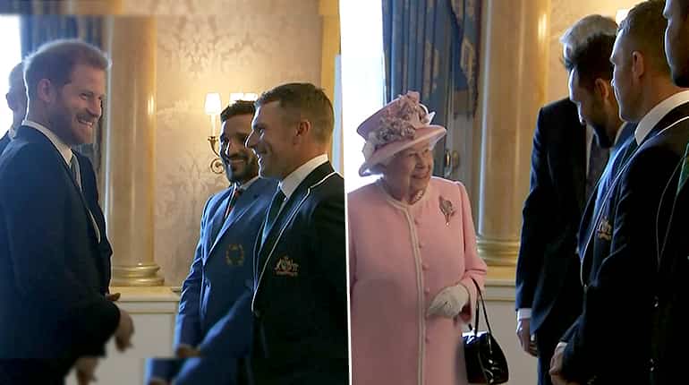 Queen and Prince Harry joke with world cricket captains