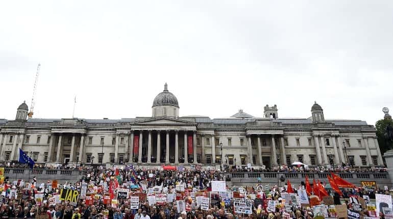 Thousands protest against Trump in London but fewer than last year