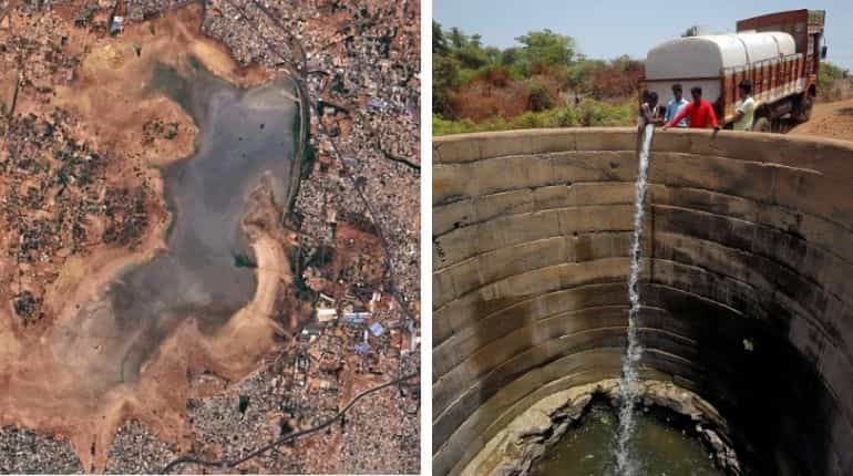 Satellite image shows Chennai's largest reservoir lake Puzhal going dry Satellite image shows Chennai's largest reservoir lake Puzhal going dry