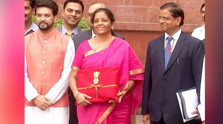 Finance minister Nirmala Sitharaman arrives in Parliament to present Budget Finance minister Nirmala Sitharaman arrives in Parliament to present Budget