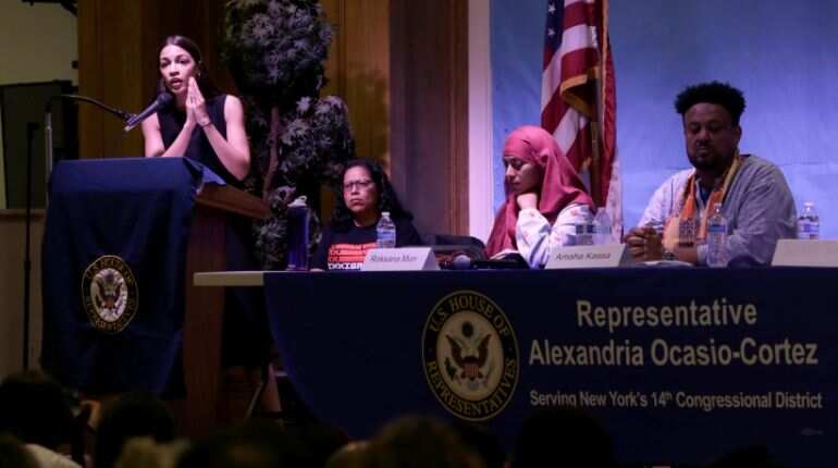 Donald Trump relished rally chant, Ocasio-Cortez tells constituents in Queens