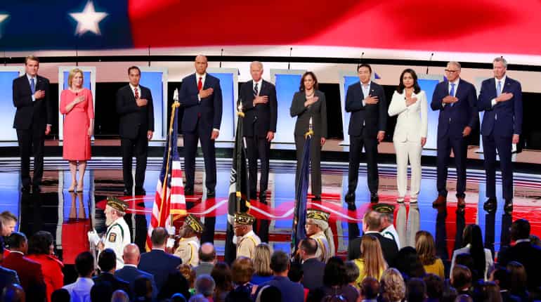 US Democratic candidates attack Trump as Democratic presidential debate opens