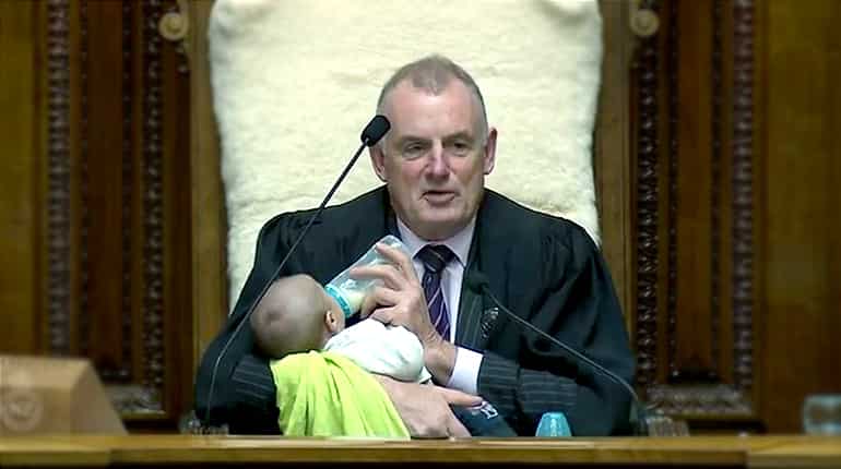 New Zealand speaker feeds baby during debate