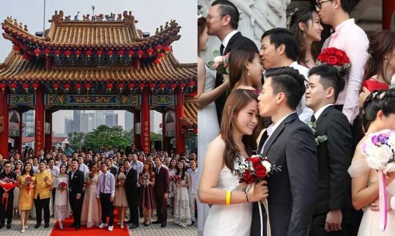 Ninety-nine couples tied the knot together in a mass wedding ceremony at Kuala Lumpur