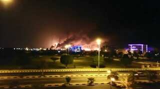 Flames and smoke rise over Aramco refinery in Saudi Arabia