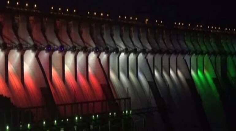 Gujarat: Sardar Sarovar Dam illuminates with bright colours ahead of Prime Minister Modi's visit