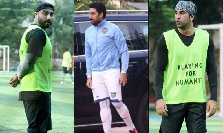Ranbir Kapoor, Arjun Kapoor and Abhishek Bachchan sweat it out on the football field Ranbir Kapoor, Arjun Kapoor and Abhishek Bachchan sweat it out on the football field