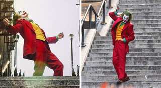 Movie fans flock to 'Joker' steps in New York