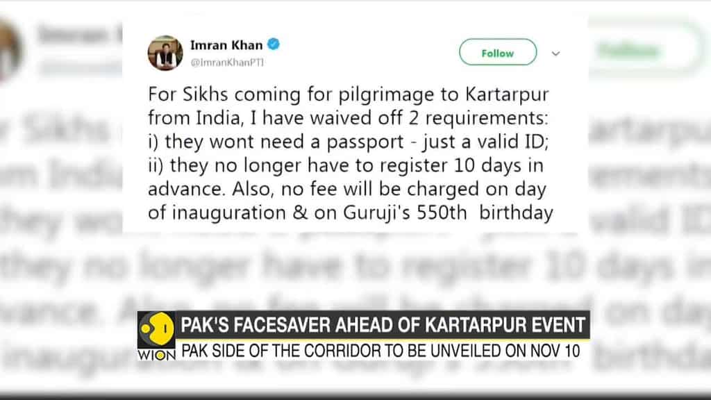 'No entry fee for For Indian Sikhs' says Imran Khan on Kartarpur Corridor opening day