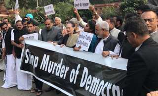 Sonia Gandhi leads party protest in Parliament premises over Maharashtra government formation 