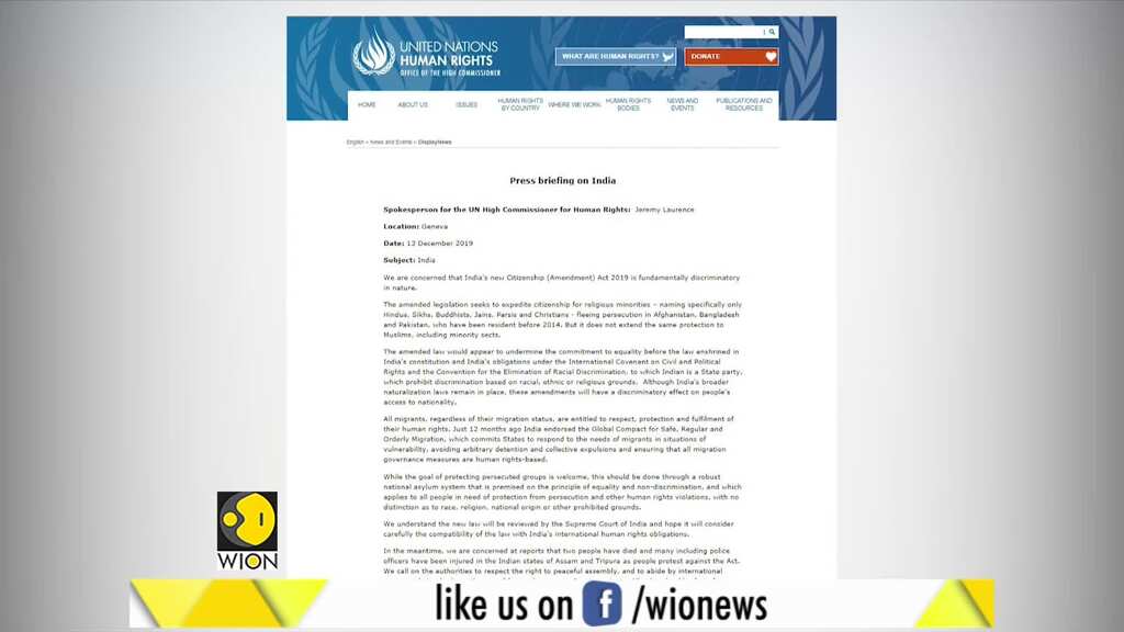 UNHRC concerned over Citizenship Amendment Bill protest