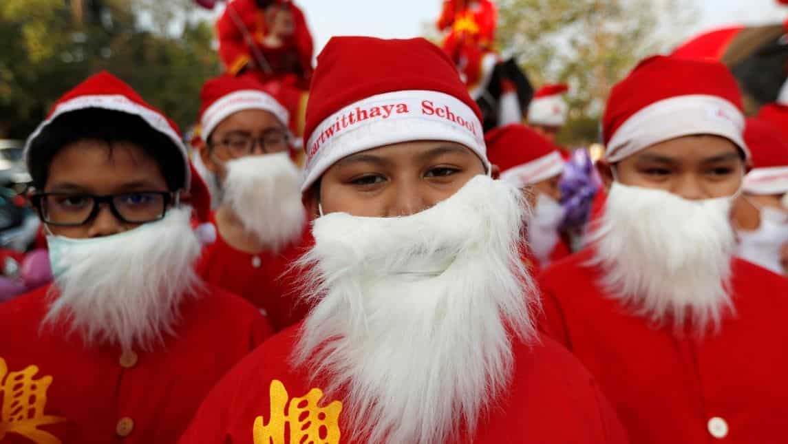 Students in Santa costumes