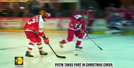 Vladimir Putin plays ice hockey in Red Square