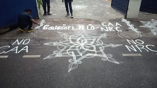 DMK leaders draw Rangolis to protest against Citizenship Amendment Act