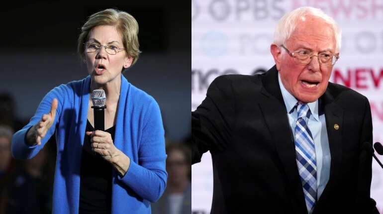 Trump backs Sanders in row with Warren over prospect of female US president