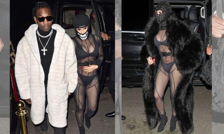 Cardi B wears see-through catsuit and ski mask for Paris Fashion Week