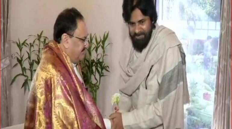Jana Sena chief Pawan Kalyan meets JP Nadda in Delhi Jana Sena chief Pawan Kalyan meets JP Nadda in Delhi