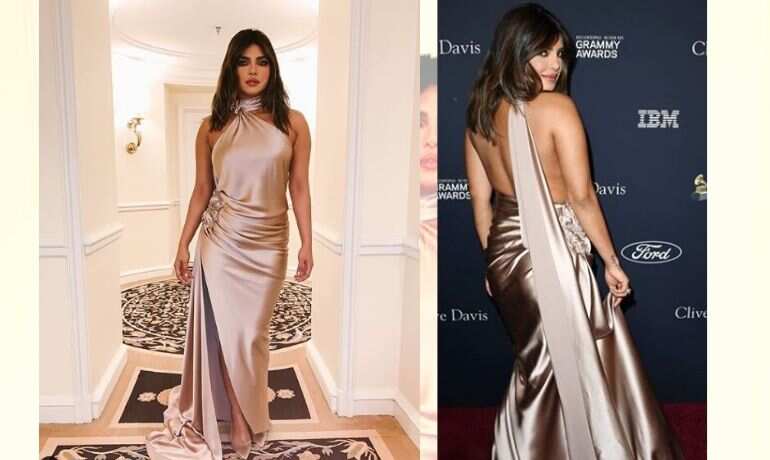 Priyanka Chopra slays with her halter neck satin gown at pre-Grammys party