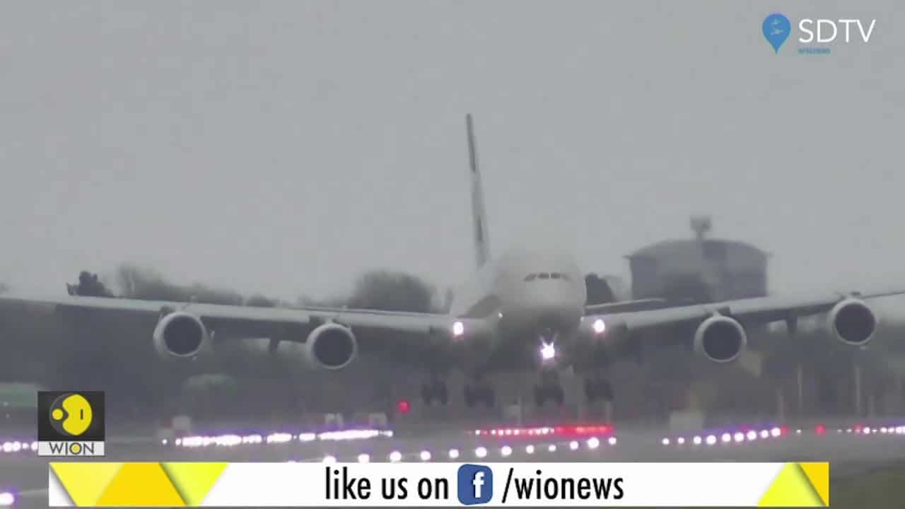 Watch: Plane battles storm winds as it lands at London's Heathrow airport Watch: Plane battles storm winds as it lands at London's Heathrow airport