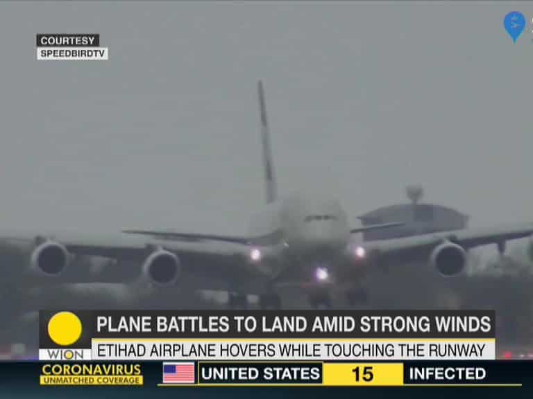 Airbus A380 finds difficult to land due to storm winds at London airport
