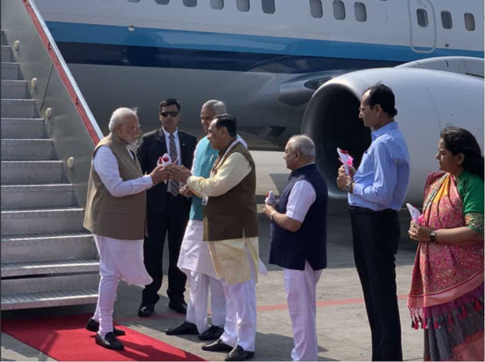 PM Modi reaches Ahmedabad to welcome Donald Trump