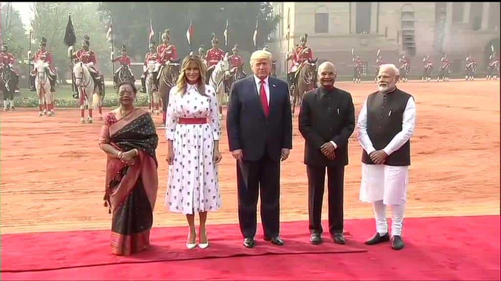 PM Modi welcome Trumps for ceremonial reception at Rashtrapati Bhavan