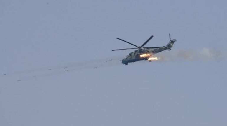 Attack helicopters carry out quick , deep strikes anywhere on land or at sea.