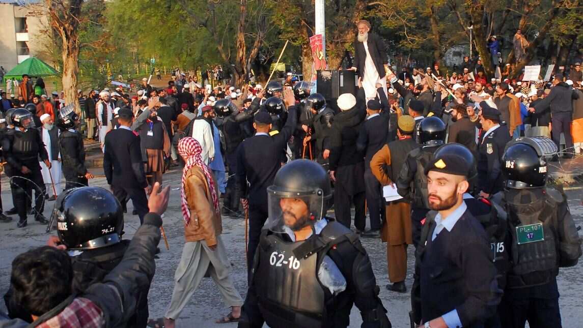 Police handling the crowd