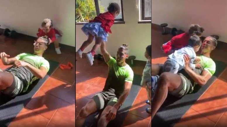 Watch: Cristiano Ronaldo turns 'super dad', uses kids as weights during home workout! Watch: Cristiano Ronaldo turns 'super dad', uses kids as weights during home workout!