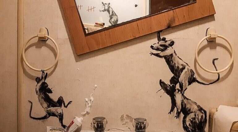 Banksy unveils first rat infested painting made inside his bathroom during lockdown